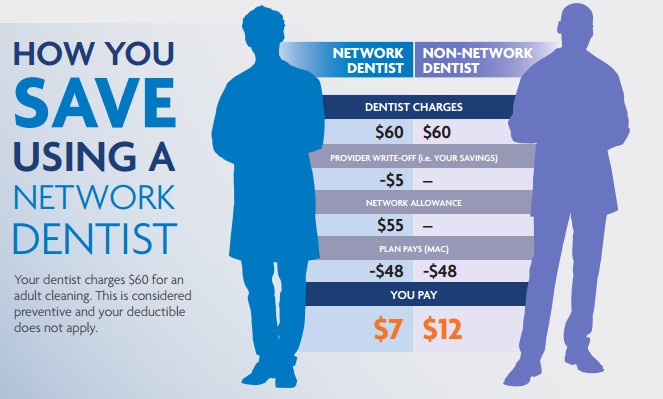 What does the Blue Cross Blue Shield dental plan cover?